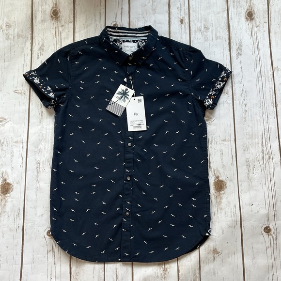 New Denim & Flower Ricky Singh Shirt Boys L 11 12 Short Sleeve Print Button Up - Picture 1 of 8